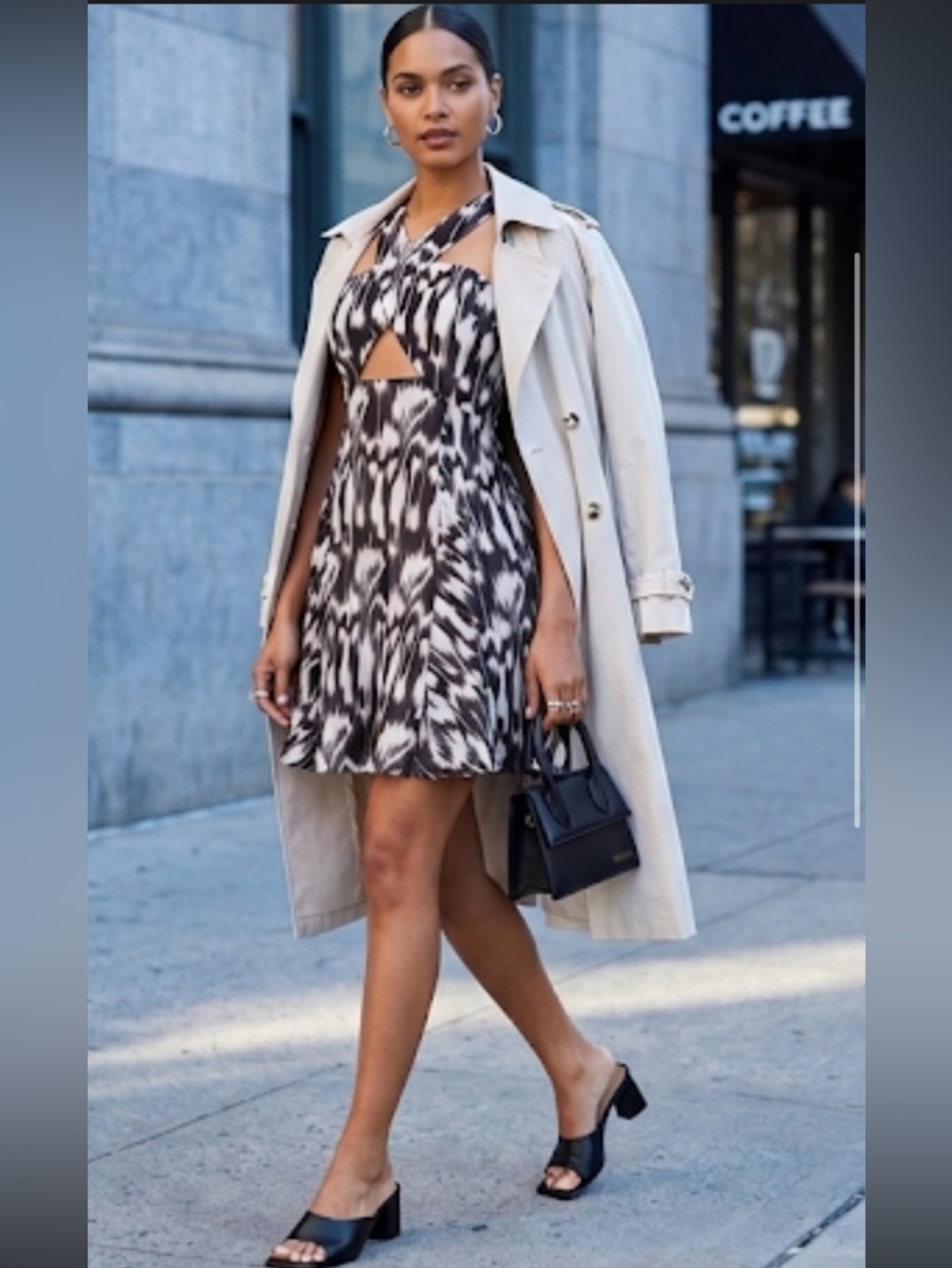 Trina Turk Black and White Pleated Halter Mini Dress